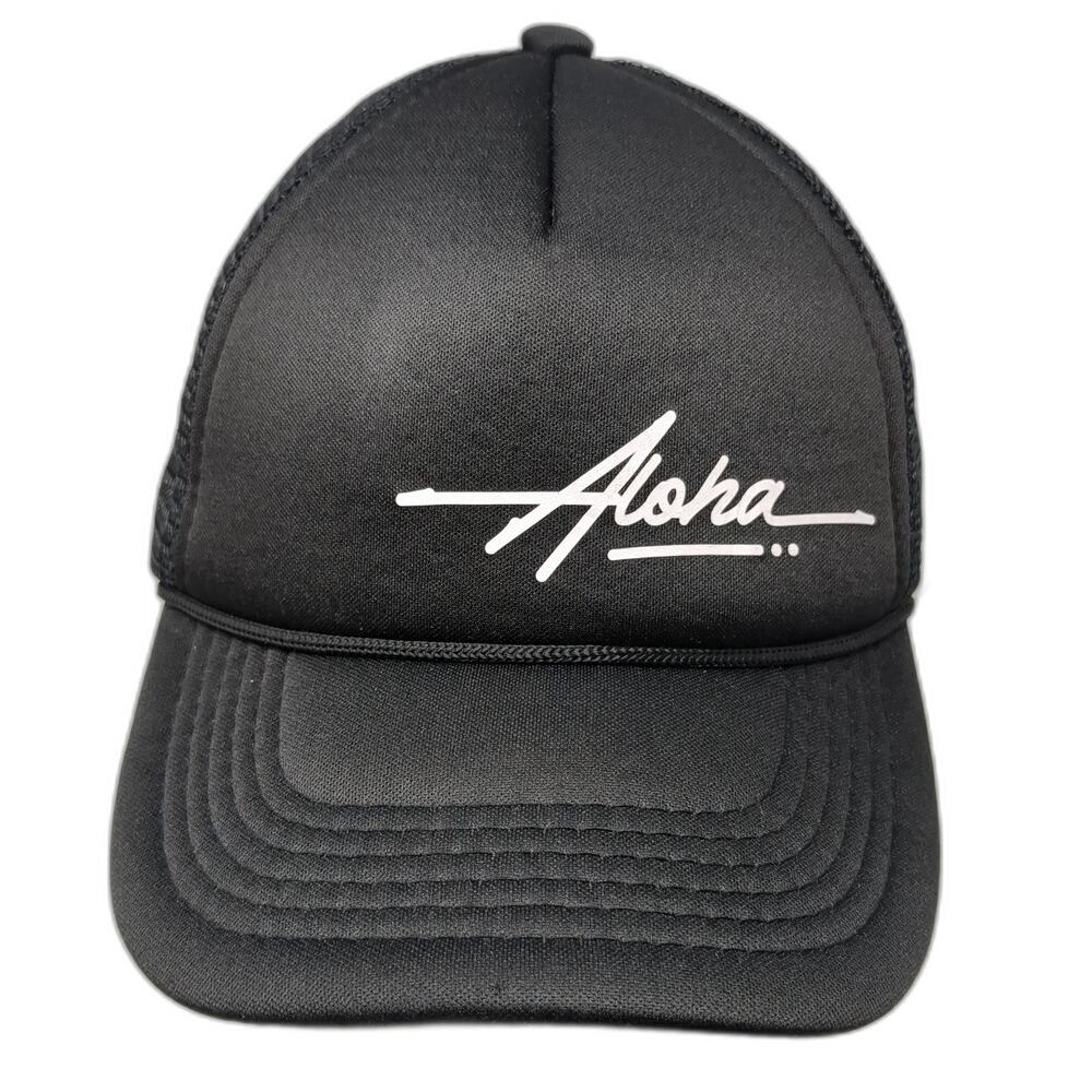 Aloha Snapback Mesh Back Rope Trucker Hat Black One Size Adjustable